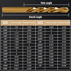 Cobalt Left Hand Drill Bit Set, 29Pcs M35 High Speed Steel Jobber Length Drill Bit Kit for Hardened Metal, Stainless Steel, Cast Iron, Wood and Plastic, with Index Storage Case, 1/16"-1/2"
