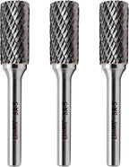 LU&MN SA-5 Tungsten Carbide Burr Cylinder Shape Double Cut Rotary Burr File(1/2” Cutter Dia X 1”Cutter Length) with 1/4'' Shank Dia,3PCS