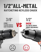 DCK 20V Brushless Hammer Drill, 531 in.lbs, 36000 BPM, 1/2" Keyless All-Metal Chuck, 4.0Ah Battery, 22+1+1 Clutch, Impact Drill Kit for Drilling Brick Wall, Metal, Wood, KDJZ05-13