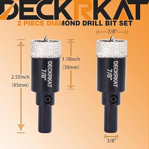 7/8 Inch Diamond Hole-Saw Bits with Pilot Drill Bit - 2pc 7/8" Diamond Tipped Tile Hole Saws with Guiding Bit Accurate Drilling for Porcelain Tile Ceramic Pottery Granite Stone Glass Bottles 22mm