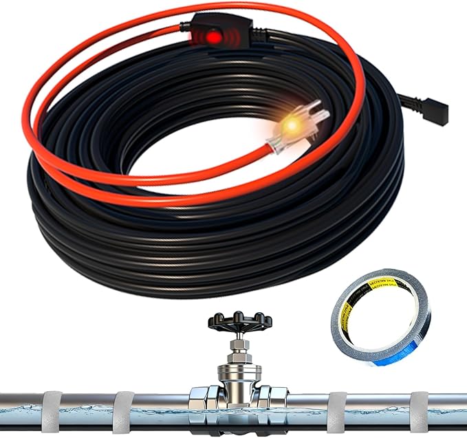 HEATIT Electric Heating Cable Automatic Heat Tape Pipe Freeze Protected Heated Cable PVC Pipe Heater 7 Feet