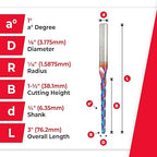Amana Tool Carbide Up Cut Spiral CNC Router Bits for 2D/3D Carving, 46284-K, 1 Deg Tapered Angle Ball Tip x 1/8 D x 1/16 R x 1-1/2 x 1/4 Shank 3 Flute