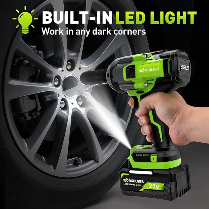 Brushless Cordless Impact Wrench 1500Nm (1100Ft-lbs) High Torque, 1/2 Inch Impact Gun with 2x20V 4Ah Batteries, 3-Speed, 4 Cr-V Sockets (17/19/21/22mm) for Car Tire, Mower Lug Nut
