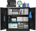 Metal Storage Cabinet with Pegboard 31.5”H×31.5”W×16.5”D, Lockable Rolling Steel Storage Cabinet with 2 Adjustable Shelves and Door for Garage, Office, Kitchen, Assembly Required(Black)