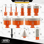 BGTEC Diamond Hole Saw Kit Marsonry Drill Bits,5/8-11 Thread 12pcs 6/6/8/20/25/35/50/75/100mm Drill Bits+20mm Milling Finger Bit+2" chamfering Bit+SDS for Granite Marble Porcelain Tile Ceramic