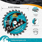 6-1/2 Inch Miter/Table Saw Blades 2pcs, 24T+60T ATB TCT Fine Finish Wood Cutting Circular Saw Blade with 5/8 Inch Arbor