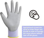 DULFINE Work Gloves for Men PU Coated 12 Pairs Bulk Pack,Purple Seamless Knit Glove with thin Polyurethane,Two Finger Touchscreen, for Men and Women, Ideal for Light Duty Work. (Medium)
