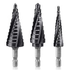 Lytool 3-Piece M35 Cobalt Step Drill Bits Set, 1/8"-7/8", 1/4" Hex Shank Four Spiral Flute Unibit for Metal, Stainless Steel, Aluminum, Wood, Plastic, for DIYers, Electricians, Fabricators