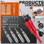 Metal Countersink Drill Bit Set 9-in-1 with Depth Stop, 4 Reversible Heads & Vertical Pilot Adjustable - Hex Shank for Hardened Steel/Woodworking, Hex Key & Chamfer Tool Includ