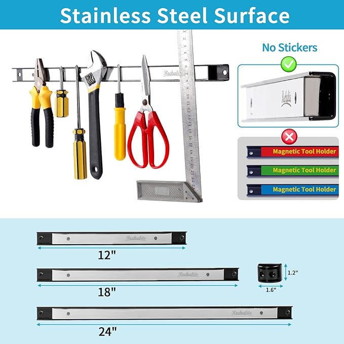 4 Pieces 18" Magnetic Tool Holder Strip, Stainless Steel Surface Tool Magnet Bar, Metal Tool Organizer Rack for Garage Organization, Easy To Install in Workshop, Mounting Screws Included