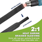 2:1Heat Shrink Wire Loom Braided Cable Sleeves,Heat Resistant Fabric Woven Shrink Tubing Wiring Harness for Protection Automotive,Harness Cable,Cable Management (1/2"-12ft)