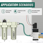 Industrial Grade 3-Stage Air Drying System, 1/2" NPT with Manual Drain, Desiccant Dryer, Air Regulator, Particulate Filter and Coalescing Filter for Paint Spray, Plasma Cutter