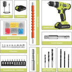 Cordless Drill Set, 20V Electric Power Drill with Battery And Charger, Torque 30N, 21+1 Torque Setting, 3/8-Inch Keyless Chuck, Drill Driver Bits Kit, with LED Electric Drill Set. （green)