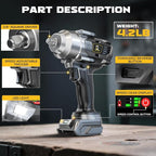 Cordless Impact Wrench Compatible with Dewalt 20V Max Battery, 3/8" 600Ft-lbs (800N·m), Brushless Electric Impact Driver, 2400 RPM, LED Light – Compact, Light-Duty, No Battery Included