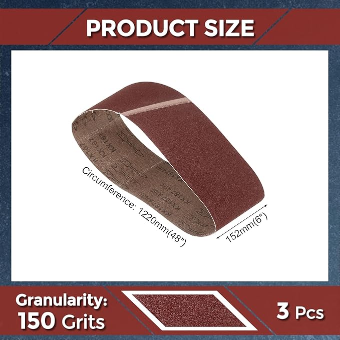 3 Pcs Sanding Belts 6 x 48 Inch 150 Grit Aluminum Oxide Abrasive Sandpaper for Belt Sander Metal Grinding Wood Working Weld Rust Removal