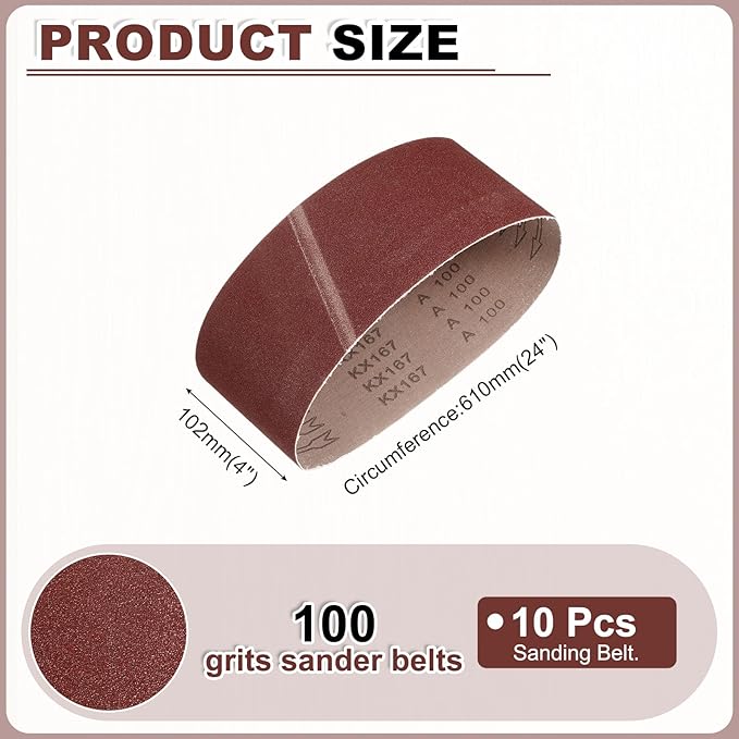 HARFINGTON 4 x 24 Inch Sanding Belts, 10 Pcs 100 Grits Aluminum Oxide Abrasive Belt Sander File Belt for Woodworking, Metal Polishing, Knife Sharpener