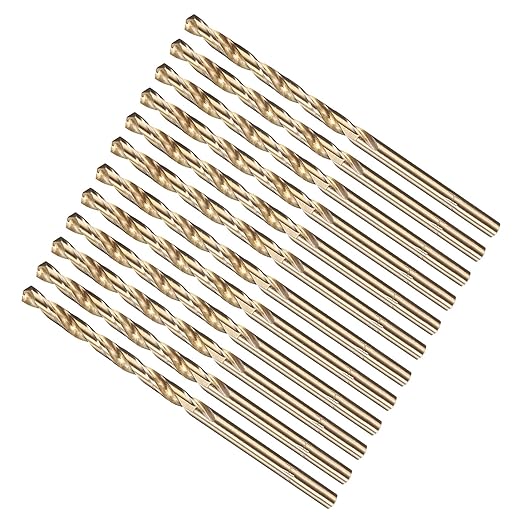 METALLIXITY Drill Bit (#28) 12Pcs, M2 High-Speed Steel Micro Number Bits Spiral Flute 135°Point Tip Gold Finish for Stainless Steel Iron Copper Aluminum Hard Metal