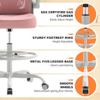 Ergonomic Drafting Chair, Tall Office Chair with Flip-up Armrests, Breathable Mesh High Desk Chair with Lumbar Support Adjustable Footrest Ring for Standing Desk Pink
