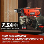 Enventor 7.5 Amp Hammer Drill, 1/2 Inch Electric Hammer Drill, 900W 0-3000RPM Variable Speed, 360° Auxiliary Handle, Lightweight Corded Hammer & Drill 2 in 1 Functions with 9pcs Bit for Metal, Wood