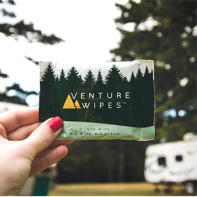 Venture Wipes Tea Tree Oil Body Wipes - Adventure Wipes for Adults - Biodegradable Cleansing With Aloe and Vitamin E - Camping Essentials - Individually Wrapped - 10 Count Bag