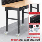 Work Bench with Wheels 60 x 22 Inch Heavy Duty Rubberwood Tabletop Work Table Adjustable Height Garage Workbench with LED, Drawers, Pegboard, Power Outlets for Woodworking Shop, Home, Office