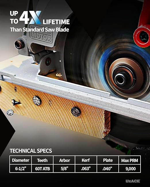 6-1/2-Inch 60-Tooth Circular Saw Blade with 5/8-Inch Arbor, Ultra Finish Wood Cutting, Carbide Tip, Thin Kerf, for Plywood, MDF, OSB, Laminated, 2 Pack