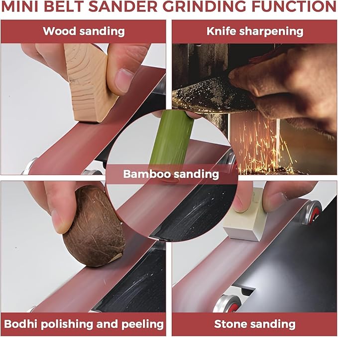 Mini Table Saw, 1.2x16.5in Multifunktional Small Table Saw With 10 Sanding Belts, 300W Dual Motor Control Belt Sander for Metal, Wood, Aluminum and Other Grinding and Cutting Tools
