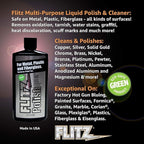 Flitz Multi Purpose Metal Polish Liquid - 7.6oz Bottle of USA-Made Tarnish Remover - For Aluminum, Chrome, Brass, Nickel, Silver - Non-Abrasive Metal Cleaner and Polish, Restorer (6 Pack)