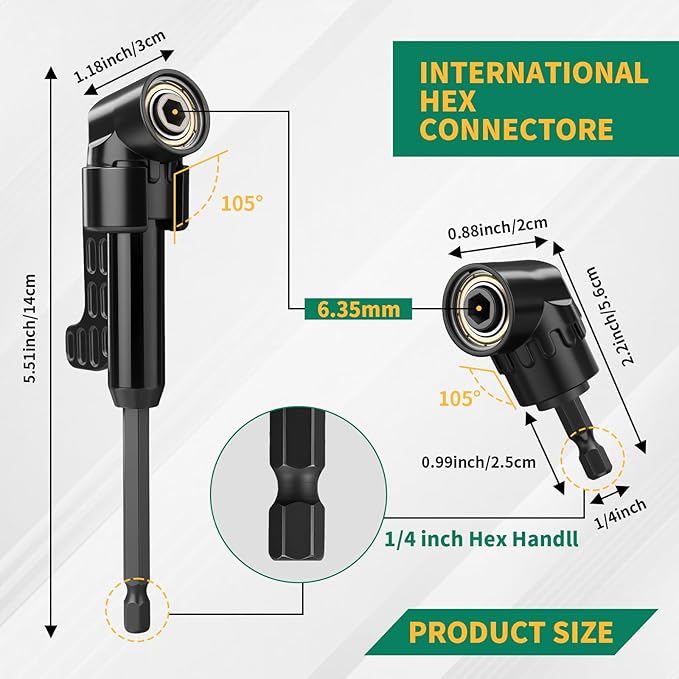 19 Pcs Flexible Drill Bit Extension Kit, Includes 2 Pcs 105° Right Angle Drill Attachment, 3 Pcs Rotatable Socket Adapter, 10+2 Pcs Screwdriver Bits & Bendable Extension for Tight Spaces