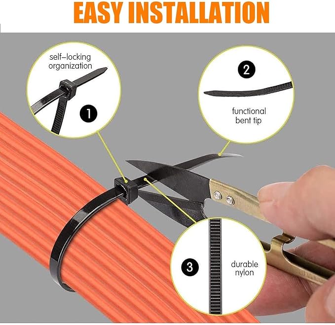 Black Zip Ties 500 Pcs,TDEBSSY 4.8mm Wide 20in Long 70lb Heavy Duty Cable Ties Self Locking Nylon Zip Ties UV Resistant Strong Wire Ties with 32 kg Tensile Strength (20in/70lbs)