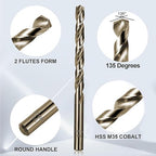 Cobalt Drill Bits Set for Hardened Metal and Stainless Steel, 101Pcs 1/16"-1/2" M35 HSS Twist Jobber Metal Drill Bits, with Index Storage Case