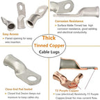 Tinned Copper Lugs 2 4 6 Gauge Battery Cable Ends Kit 72pcs,2 AWG 4 AWG 6 AWG Cable Lugs with 5/16" and 3/8"Ring Terminal Marine Grade Battery Terminal Connectors Crimp Wire lugs with Heat Shrink Tube