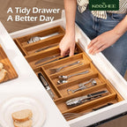 6-Piece Bamboo Drawer Organizer Set, 2.2" Deep | Multi-Use Organizers for Utensils, Silverware, Cutlery, Desk, Bathroom, Junk Drawer & Makeup, Non-Slip Feet Included.