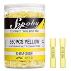 Sopoby 360PCS Heat Shrink Butt Connectors Yellow 12-10 AWG- Tinned Red Copper Marine Grade Butt Connectors - Wire Splice Connectors- Waterproof Electrical Connectors for Marine,Boat,Stereo