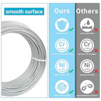 1/8 "T316 Stainless Steel Cable (Wire), 7 * 7 Strands of Twisted Metal for Aviation Construction, Silver with Cutters (150FT)