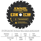 6-1/2 Inch Circular Saw Blade 24 Teeth,6-1/2 Saw Frame Ultra Fine Finish Circular Saw Blade,Compatible with for DEWALT,Makita,Skil Circular Saw,for Cutting Lumber,Plywood Material,5/8 Inch Arbor