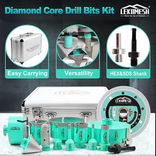 Tile Hole Saw Kit for Porcelain Tile-(6/6/8/20/35/50/75/100/125mm+Finger Bit+Chamfer Bit+Adapter+Tile Blade) Diamond Tile Drill Bits Precision Cutting for Ceramic Marble,5/8"-11 Thread