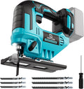 Jigsaw Compatible With Makita 18V Battery, Cordless jig saw tool Brushless Motor, 0°- 45° Bevel Cuts, LED Light with 3 Position Orbital Setting for Straight/Curve/Bevel/Circle Cutting (NO Battery)
