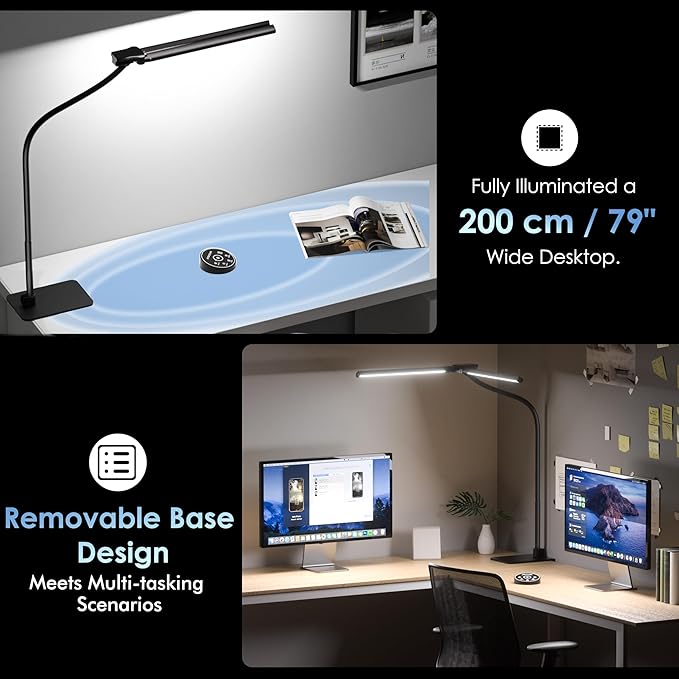 Desk Lamp with Metal Base, 31.5" LED Desk Lamp for Home Office, 24W Double Head Desk Light, Dimmable & Color Temperature, Table Lamp with Remote Control, Brightest Computer Monitor Light