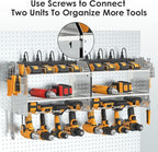 CCCEI Modular Power Tool Organizer Wall Mount with Charging Station. Garage 4 Drill Storage Shelf with Hooks, Drill Bit Heavy Duty Rack, Silver Tool Battery Holder Built in 8 Outlet Power Strip.