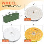 8 Pack 6 Inch Polishing Wheel for Bench Grinder, Include 1/2" Arbor Hole 2 Yellow Cotton(42Ply), 2 White Cotton Polish Wheels(50Ply), 1 Soft Flannel Buffing Wheel(30Ply)& 3 Polishing Compound