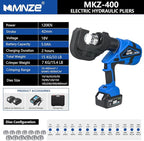 Electric Hydraulic Cable Lug Crimping Tool Range 8 AWG-800 MCM Rechargeable Crimper 12 Ton Electrical Terminal Cable Wire Fiber Crimper Kit with 13 Dies