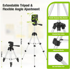Laser Level with Tripod, 100 Ft Manual Self leveling Laser Level, Green Cross Line，Use for Picture Hanging Floor Construction Tile Wall Home Renovation, Indoor Project, Battery Included（Green)