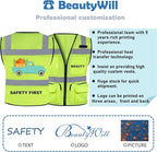 BeautyWill Custom Logo 10/20 Pack Safety Vest Class2 High Visibility Vest with Pockets Breathable Construction Vest Bulk