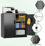 Metal Storage Cabinet with Pegboard 31.5”H×31.5”W×16.5”D, Lockable Rolling Steel Storage Cabinet with 2 Adjustable Shelves and Door for Garage, Office, Kitchen, Assembly Required(Black)