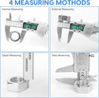 Digital Caliper Measuring Tool, IP54 Waterproof Electronic Micrometer Caliper, Stainlee Steel Vernier Caliper with Large LCD Screen, Inch Metric Fraction Conversion, 6 Inch for Household/DIY