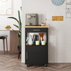 Shintenchi Kitchen Island Cart with Storage,Rolling Kitchen Island Side Table on Wheels with Worktop,Single Door Storage Cabinet and Drawer for Kitchen,Dinning Room, Black