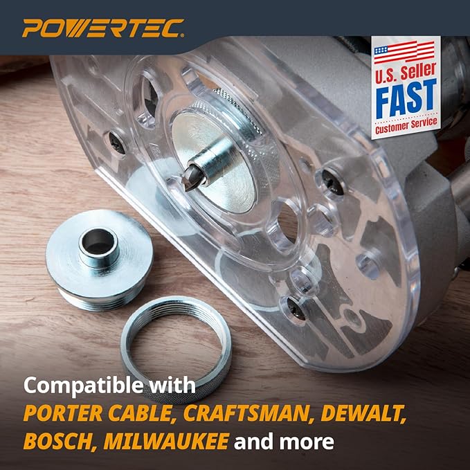 POWERTEC 72092 Solid Router Template Bushing Guides and Centering Pin with Cone, 5/16 to 1 Inch Bushings Fits All Porter Cable Style Router Sub Bases. Perfect for Precision Woodworking
