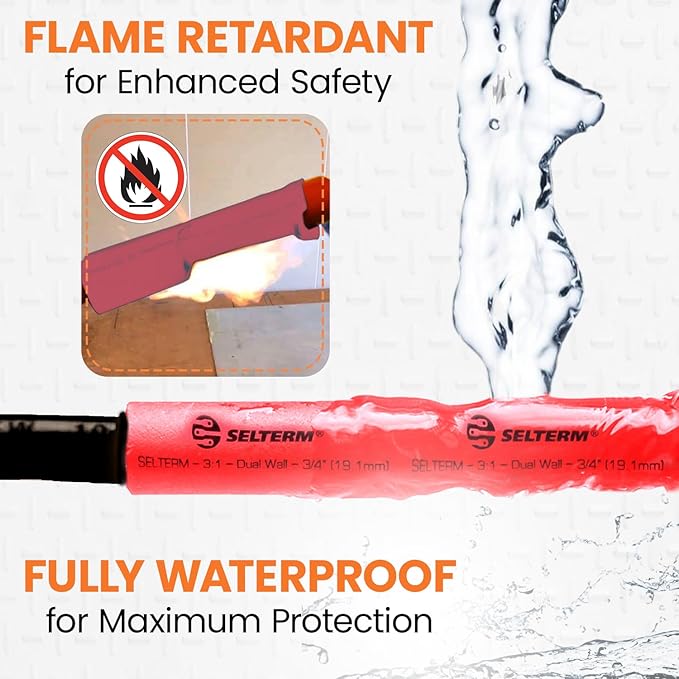 SELTERM 3/4" Red [50 Feet] Marine Grade Heat Shrink Tubing Roll, 3:1 Ratio Dual Wall Adhesive Lined Waterproof Heat Shrink Wrap Tube, for Battery Cable Lugs Wire Terminals Connectors