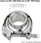 2.25 inch V Band Clamp - 2 sets of Quick Release Vband Exhaust Clamp with Flange Stainless Steel for Automotive exhaust system, turbocharger, downpipe and mufflers (2.25" - 2 Pack)